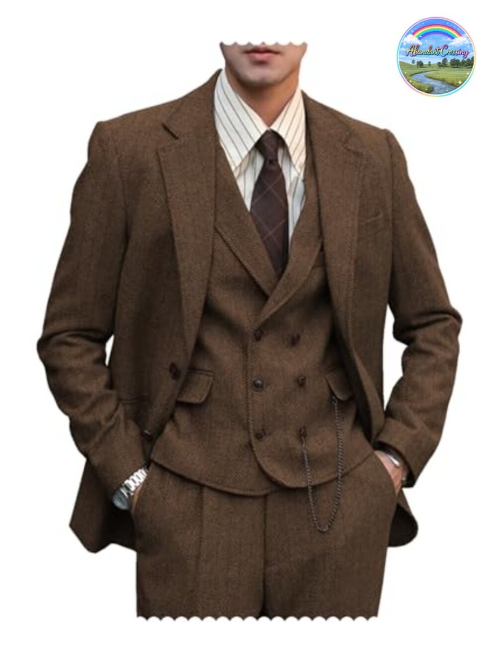 Mens Tweed Wool 3 Piece Slim Fit Suit Wedding Prom Tuxedo Groomsmen